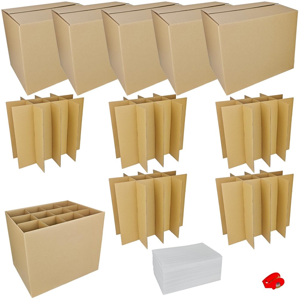 5 Sets Moving Boxes with Divider Kits,16 x 12 x 13 Inch Glassware Dish Packin…