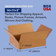 Box Usa Usa Boxes 14L X 11W X 3H 25-Pack Flat Corrugated Cardboard For Packing