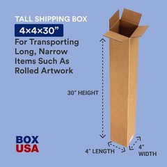 BOX USA 4x4x30 Tall Corrugated Boxes, Tall, 4L x 4W x 30H, Pack of 25 | Shipping