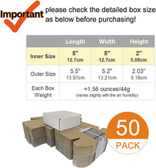 50 Pack 5x5x2” Small Shipping Boxes, Corrugated Cardboard Mailers for Busine…
