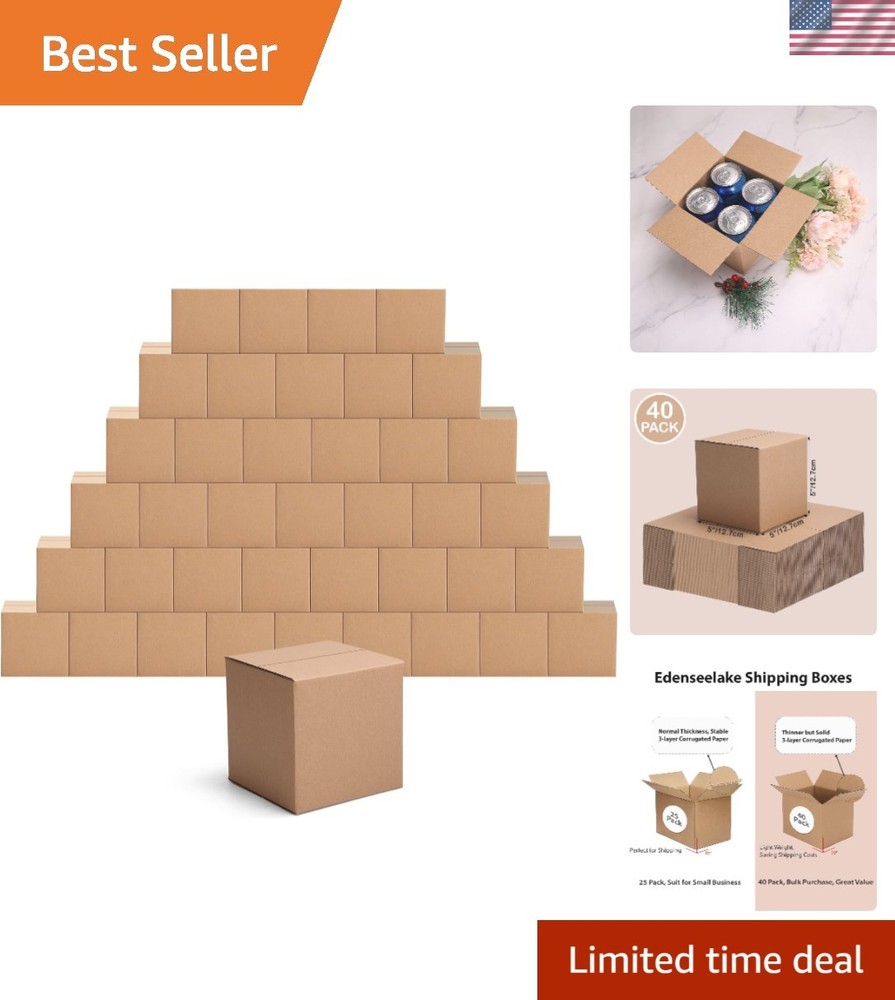 Brand New 40 Pack Small Brown Cardboard Shipping Boxes 5x5x5