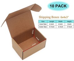10 Pack 6x4x3 Cardboard Boxes, Corrugated Shipping, Gift Packing, Crafts, Brown