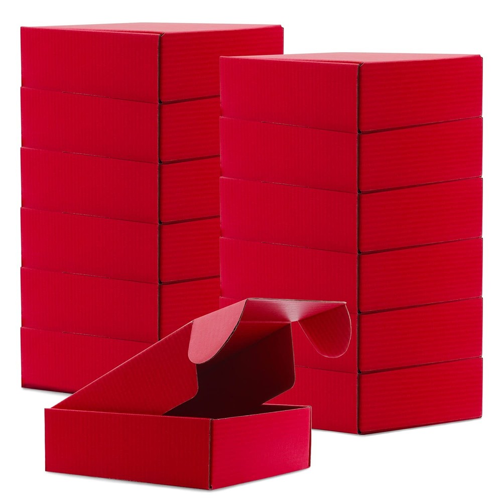 15 PCS Red Corrugated Cardboard Boxes Small Mailing Storage Gift 6x6x2 Inch