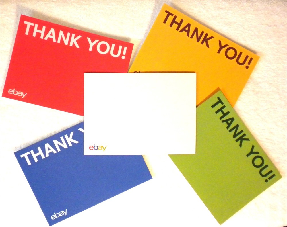 100 EBAY BRANDED 5.5″ X4″ RED BLUE YELLOW & GREEN THANK YOU CARDS NEW IN PACKAGE