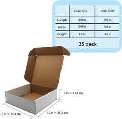 Brand New White 10x10x3 Shipping Boxes (Set of 25) for Mailing and Storage