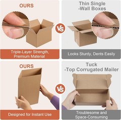 Durable 3-Layer Kraft Brown Boxes, 4 PCS 8x6x6 – Ideal for Packing & Shipping