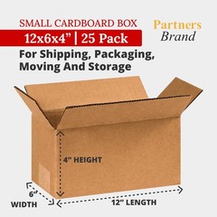 PARTNERS BRAND 12 x 6 x 4 Corrugated Cardboard Boxes, Long 12L x 6W x 4H, Pack o
