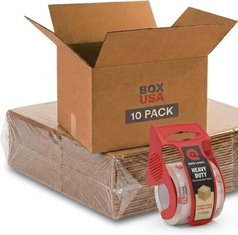 Moving Boxes 18″L X 14″W X 12″H (10-Pack) Medium + Packaging Tape – Shipping, Ma