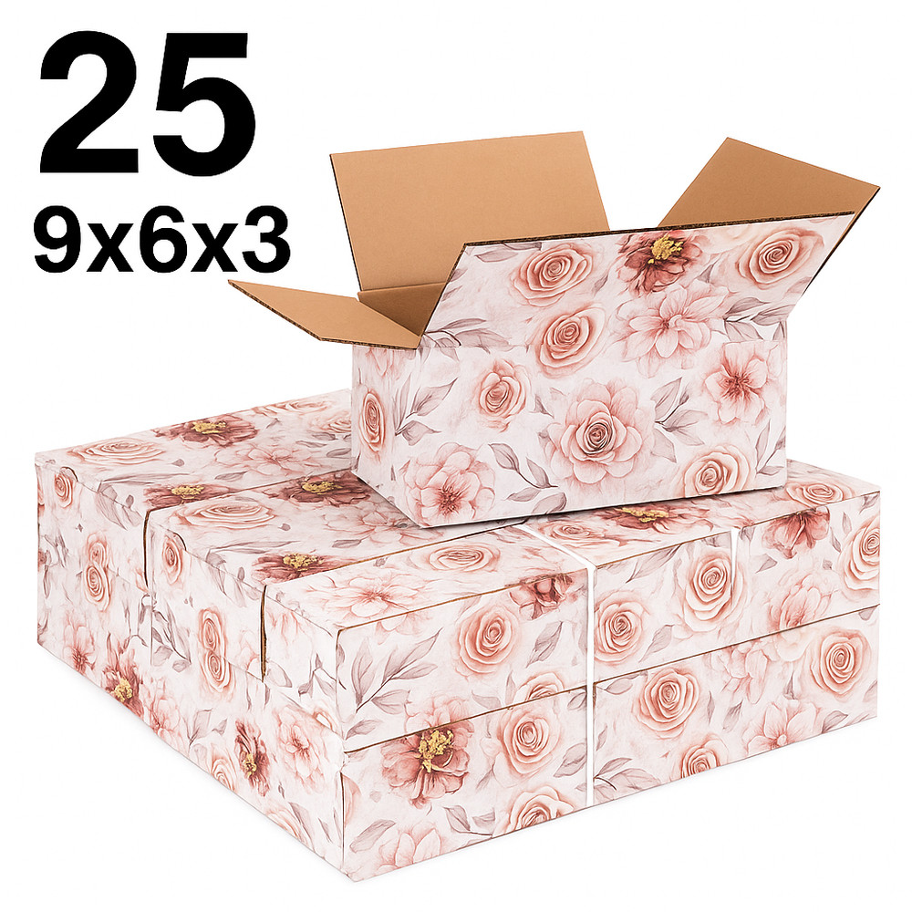 25 Boho Floral Shipping Boxes 9x6x3 | Decorative Recycled Packaging