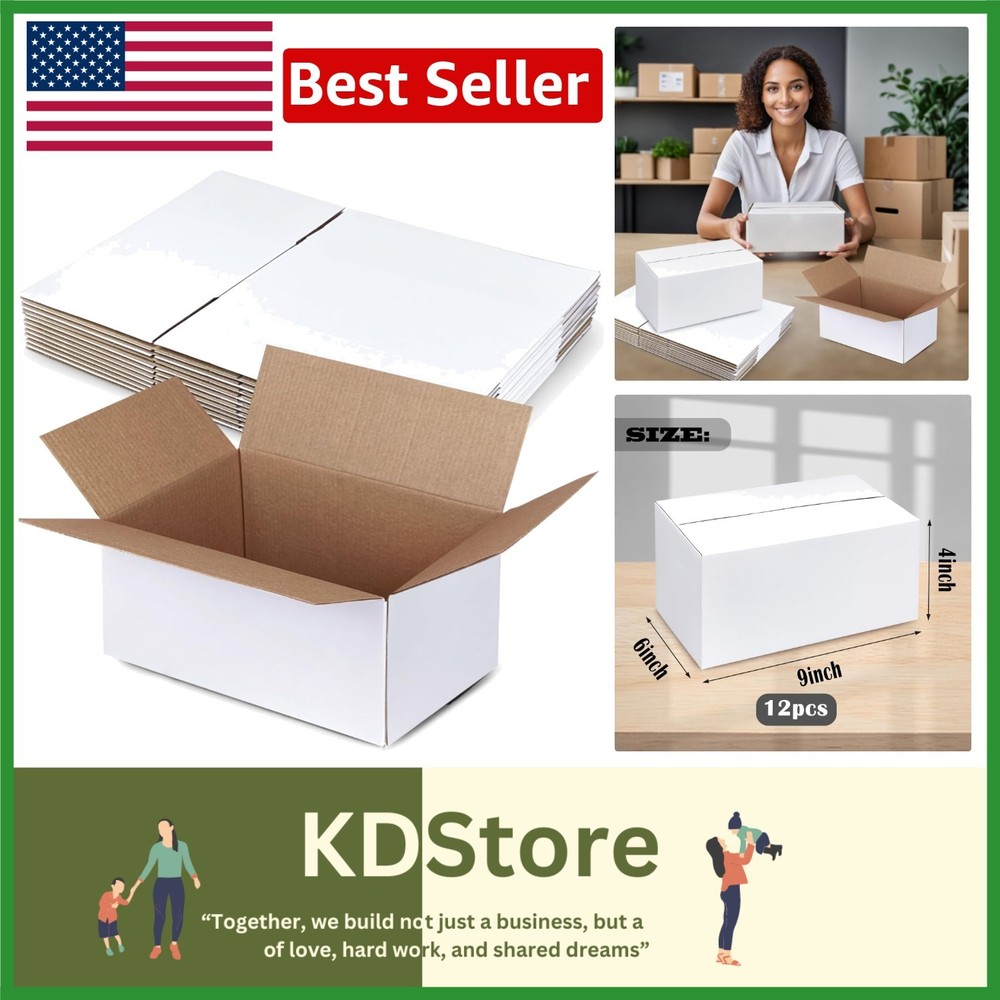 12-Pack 9x6x4 White Corrugated Shipping Boxes – Ideal for Small Business & Gifts