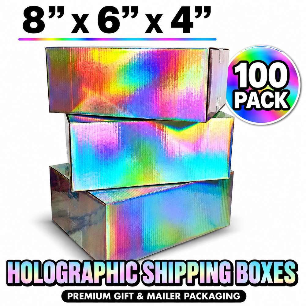 8x6x4 Holographic Shipping Boxes Corrugated Gift Mailers Packaging 32 ECT