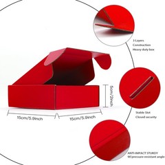 15 PCS 6x6x2 Inch Red Cardboard Shipping Boxes Recyclable Corrugated Mailers